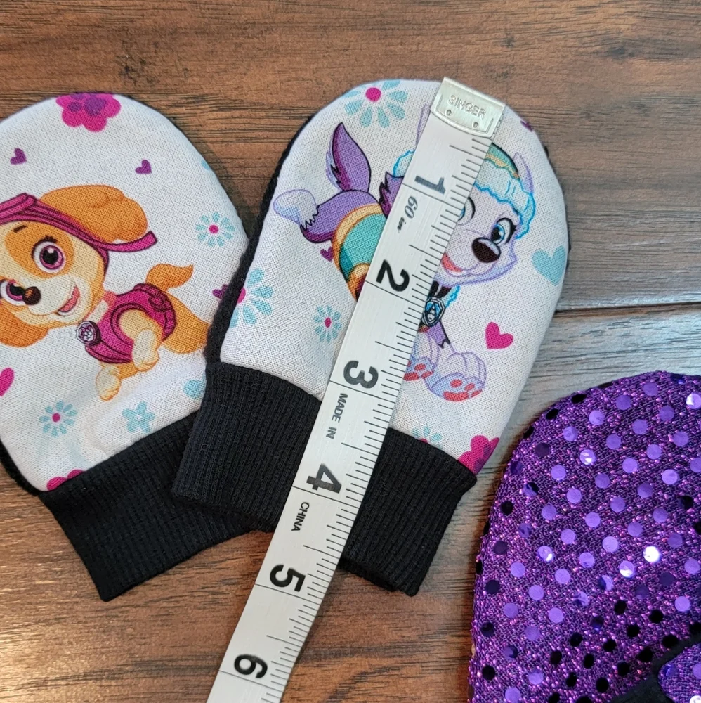 PAW Patrol and Purple Sparkle Sequin Fabric Fleece Baby Girls Mittens